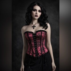 Vintage Y2K Frederick’s of Hollywood Floral Satin Corset Bustier w/ Garters Sz S